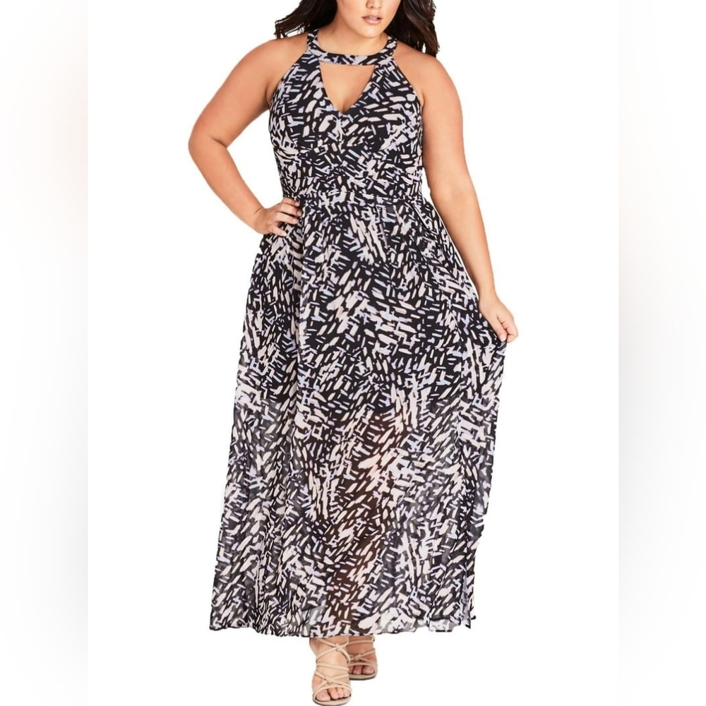 City Chic Brand Caged Halter Aztec Printed Maxi Dress | Women's Plus Size M/18